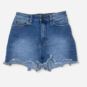Billabong High Rise Cutoff Denim Shorts Raw Hem Medium Wash Size 25